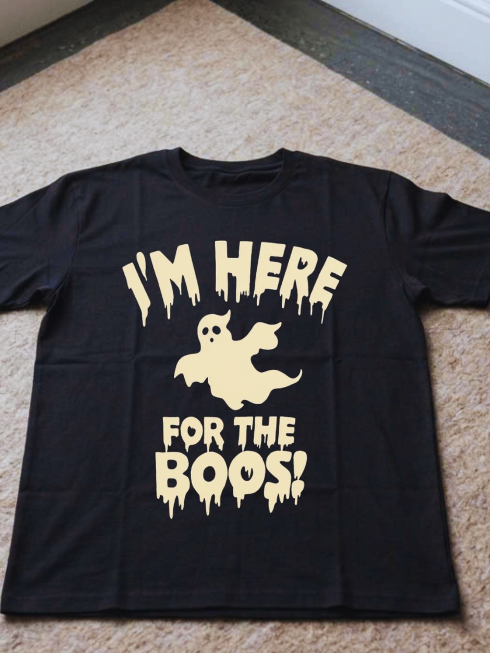 Gildan Black Tee with Cream Ghost "I'm Here For The Boos!" Graphic